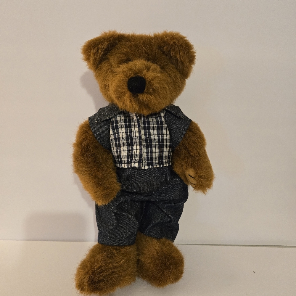 Toy Works Brown Bear Plush 12" Stuffed Animal Blue Denim Pants/Shirt